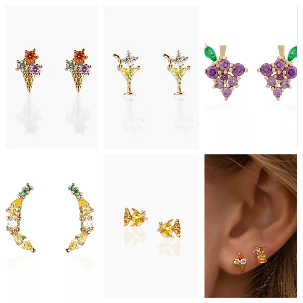 Tiny Ice Cream Cone Earrings with Multicolor Rhinestones - Picture 8 of 10